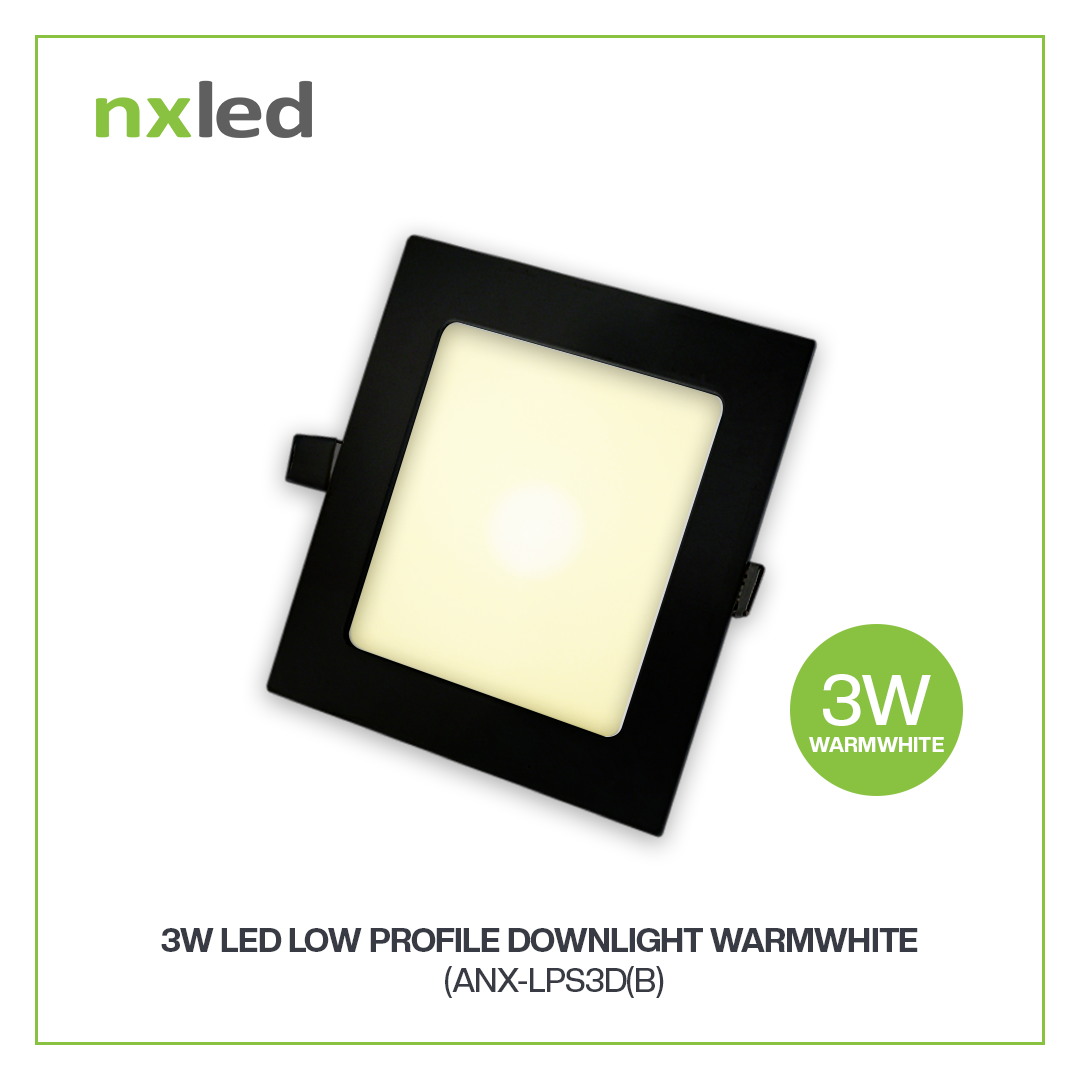 NxLed Square LED Low Profile Downlight 3W Black (ANX-LPS3D(B) / (ANX-LPS3W(B)