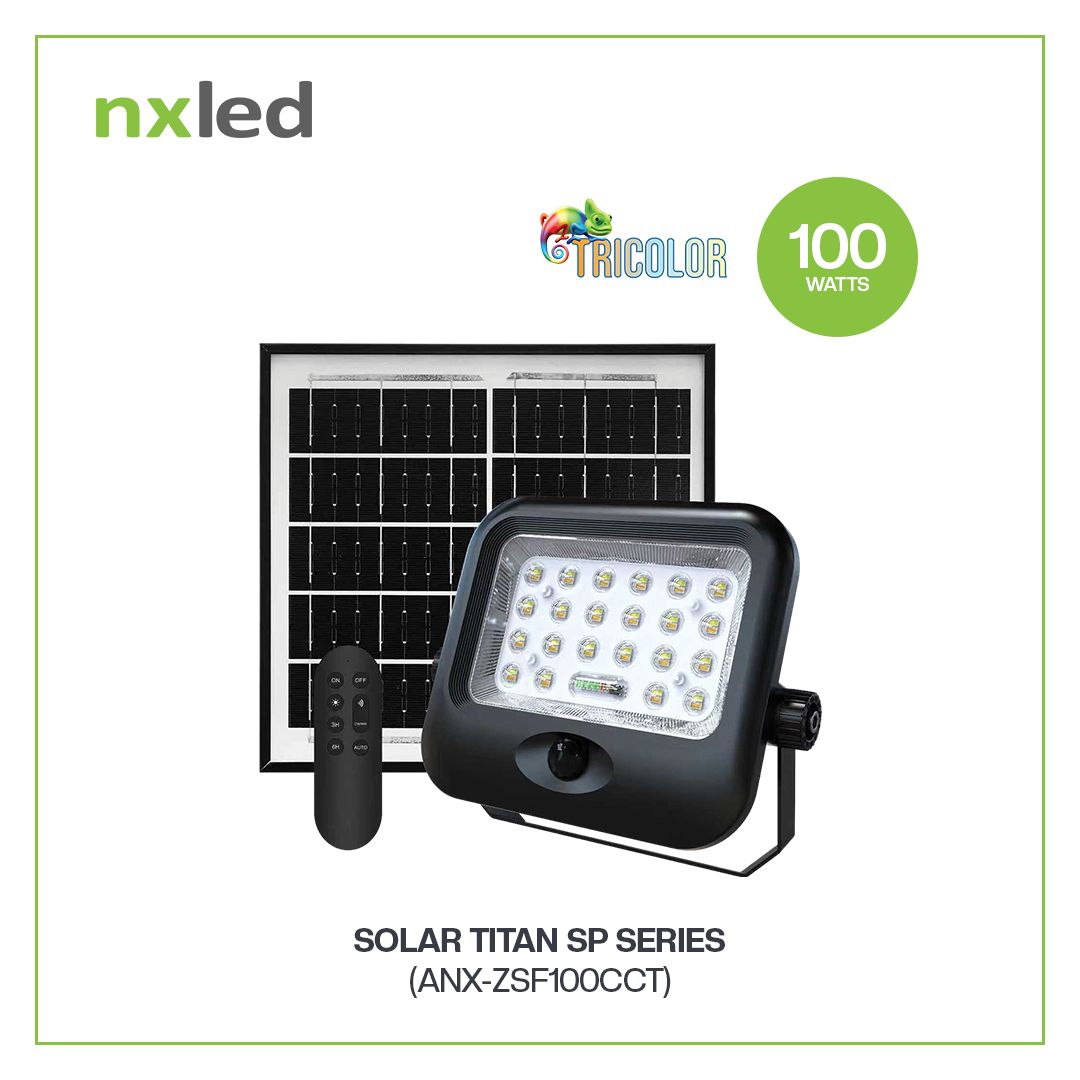 NxLed TRICOLOR Solar Floodlight with Battery Indicator - 100W (ANX-ZSF100CCT)