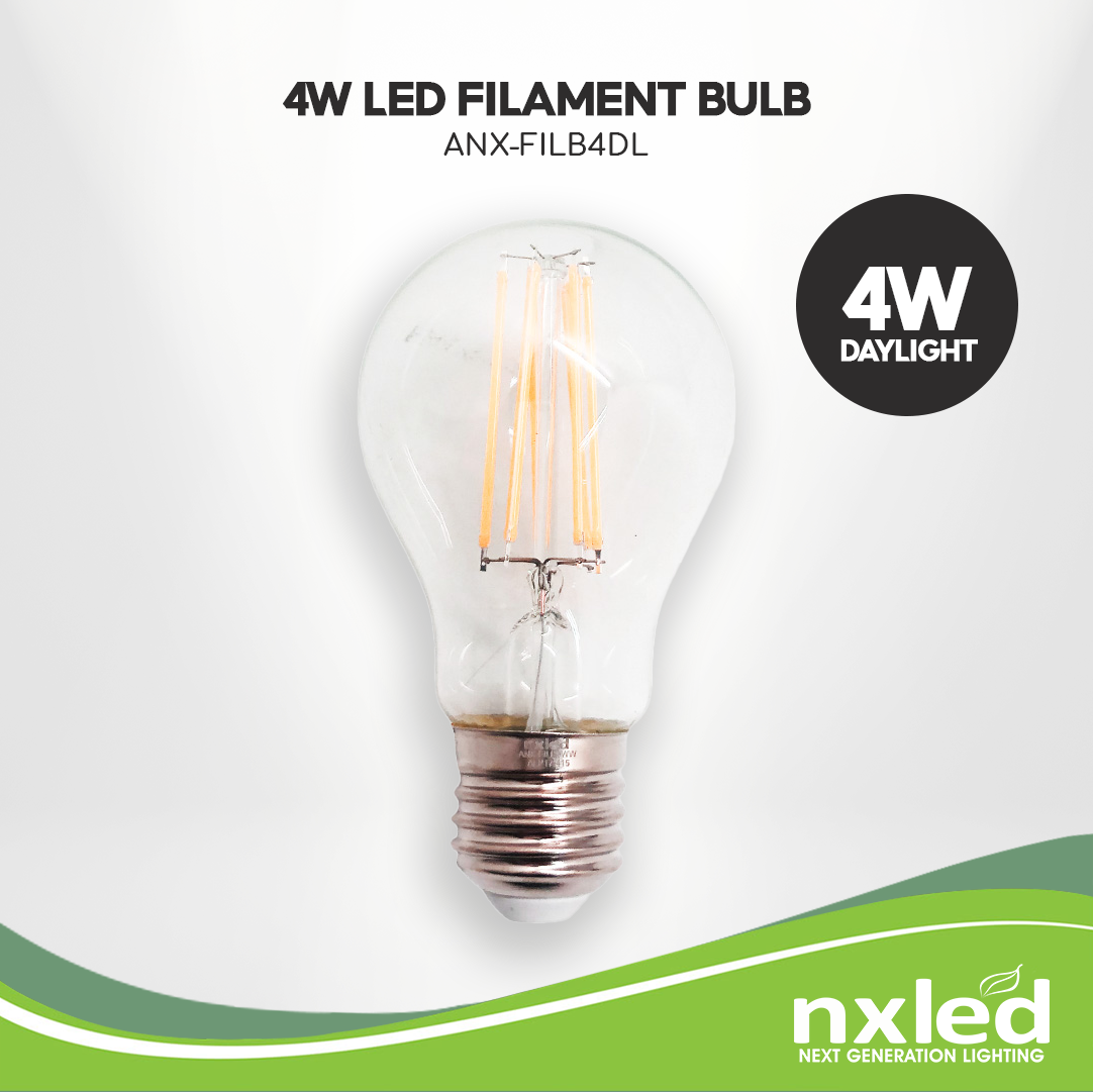 NxLedNxled Filament Bulb (ANX-FILB4DL)
Key Features:
Nxled Filament Bulb (ANX-FILB4DL)


4W, 6500K, Daylight, 380 lumens
E27, 60x108mm, 25,000HRS
220-240VAC 50/60Hz
BulbsNXLED