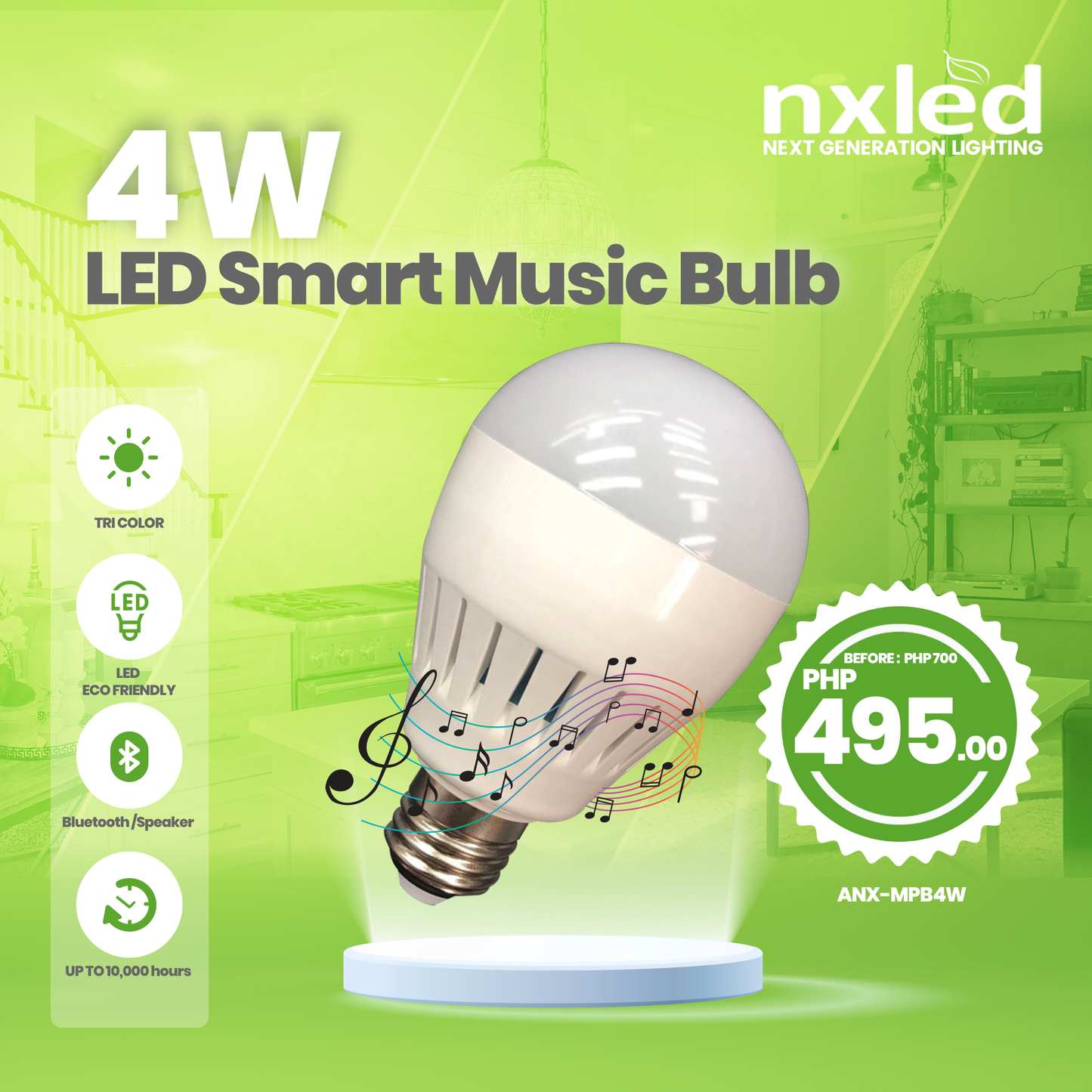 Nxled 4W Tri-Color Music Bulb (ANX-MPB4W)