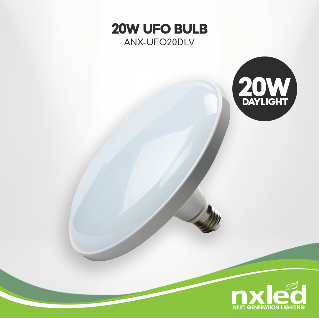 NxLedNxled LED UFO Bulb (ANX-UFO20DLV)
Key Features:
Nxled LED UFO Bulb (ANX-UFO20DLV)


20W, 6500K, Daylight, 1900 lumens
E27, 159x95mm 20,000HRS
220-240VAC 50/60Hz
BulbsNXLED