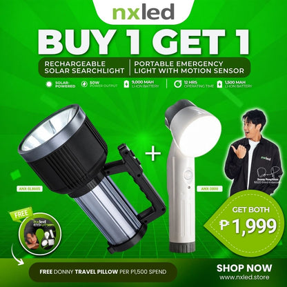 B1G1 Nxled Rechargeable Solar Searchlight (ANX-SL8605)  + Portable Emergency Light with Motion Sensor (ANX-3800)