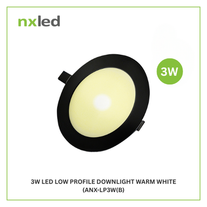 NxLed Round LED Low Profile Downlight 3W Black (ANX-LPR3D(B) / (ANX-LPR3W(B)