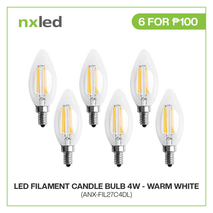 CLEARANCE SALE: 6PCS FOR P100 Nxled 4W LED Filament Candle Bulb (ANX-FIL27C4DL)
