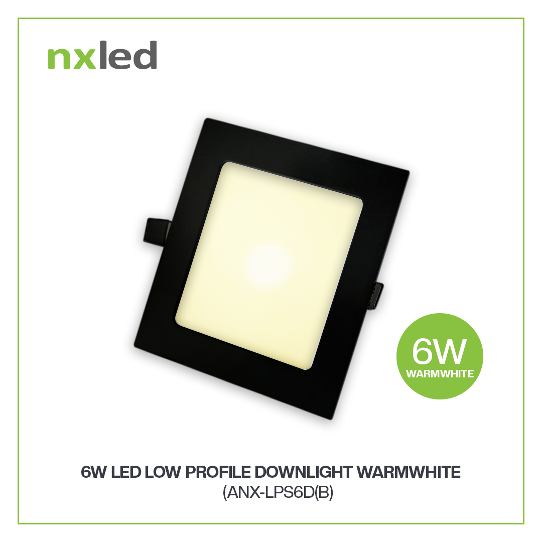 NxLed Square LED Low Profile Downlight 6W Black (ANX-LPS6D(B) / (ANX-LPS6W(B)