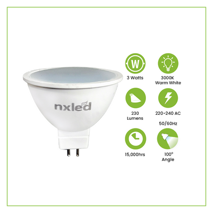 NxLed LED MR16 (Flood) - Warm White 3W (ANX-MR16-3WW)