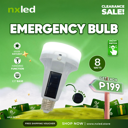 NxLed Solar Emergency Torch Bulb With On/Off Button - Daylight 8W (ANX-SEB01)