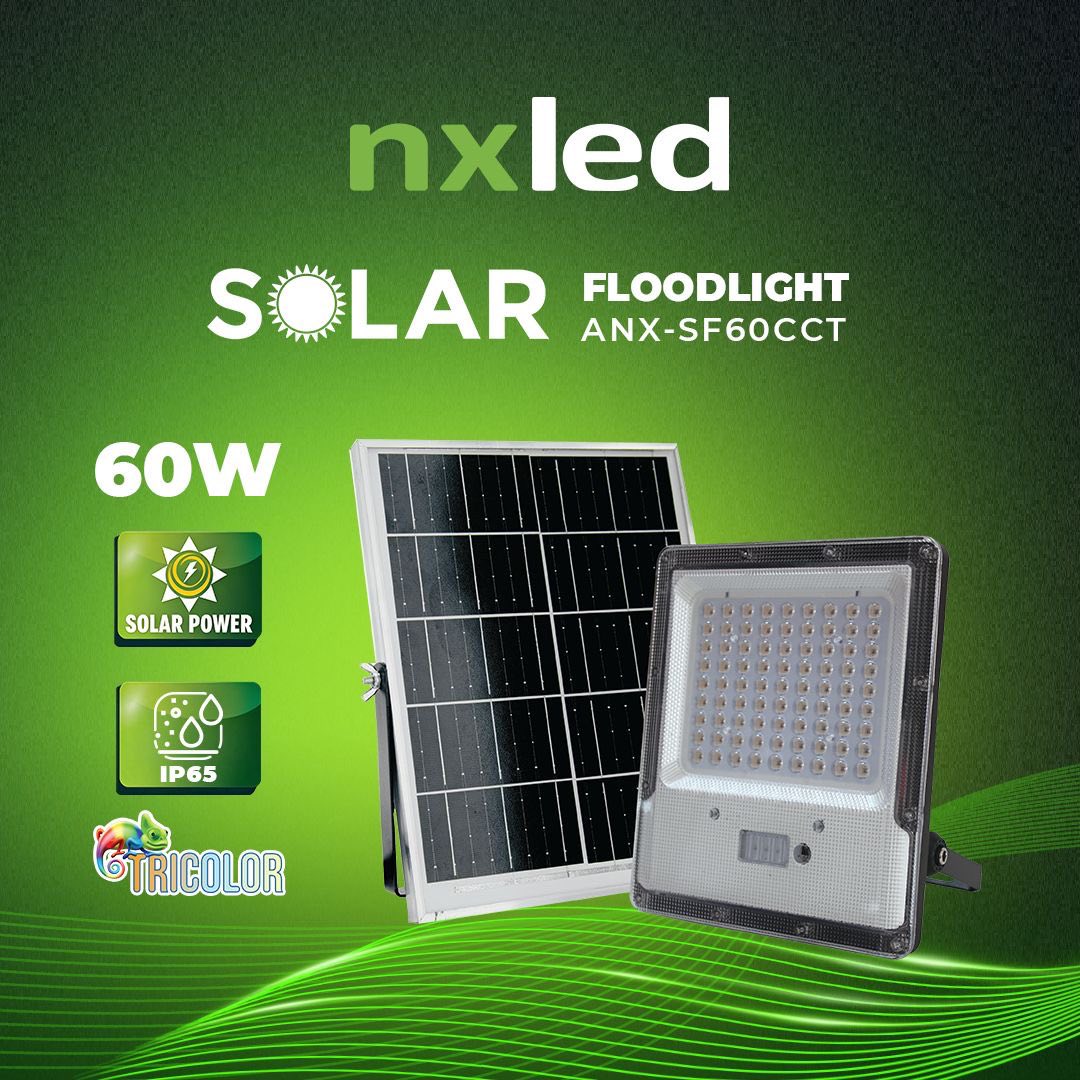 NxLed TRICOLOR Solar Floodlight with Battery Indicator - 60W (ANX-SF60CCT)