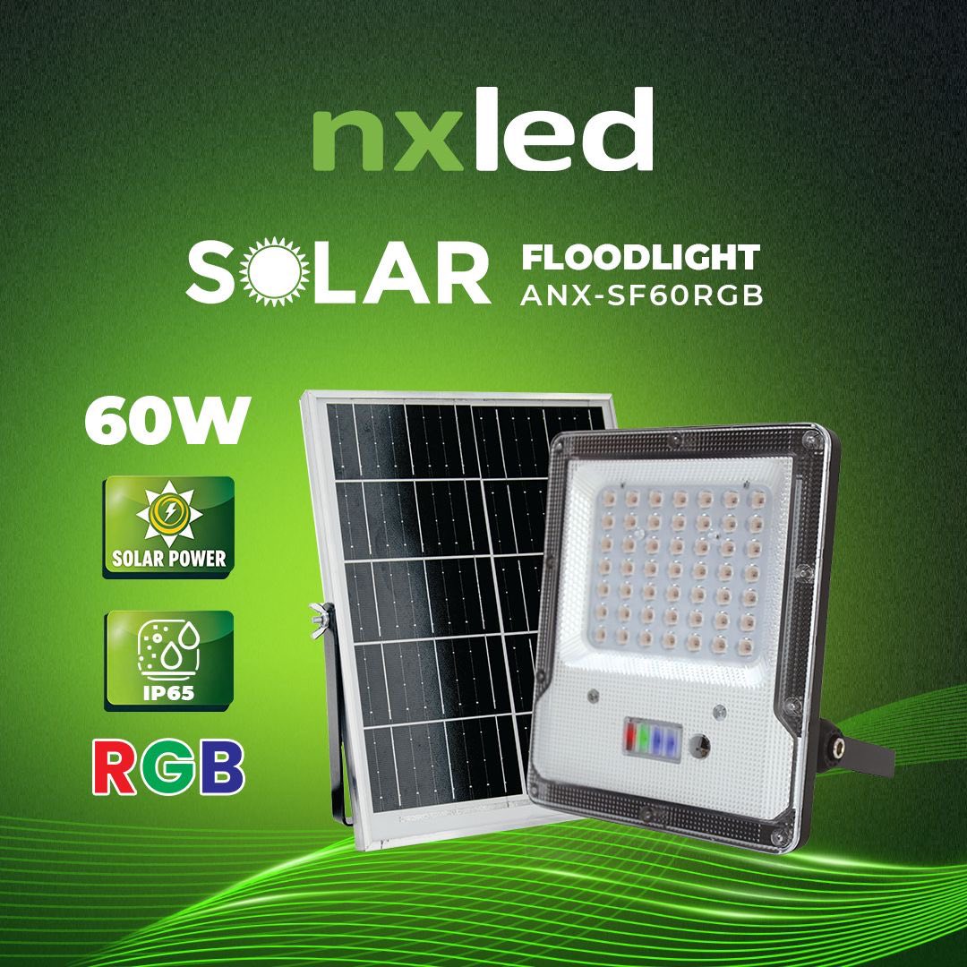 NxLed Solar Floodlight with Battery Indicator - 60W RGB (ANX-SF60RGB)