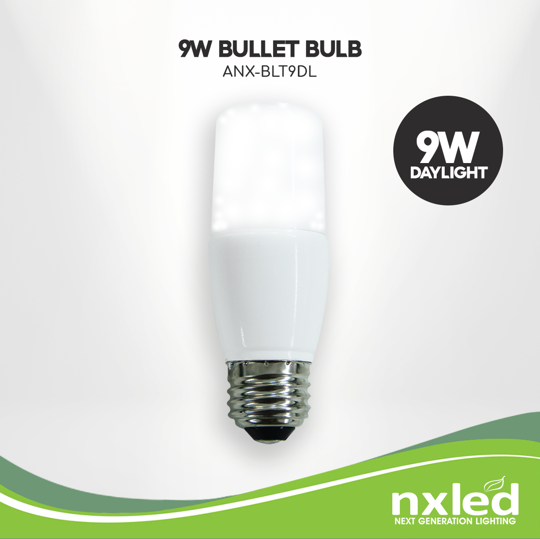 NxLedNxled Bullet Bulb (ANX-BLT9DL)
Key Features:
Nxled Bullet Bulb (ANX-BLT9DL)


9W, 6500K, Daylight, 850 lumens
E27, 38x108mm, 15,000HRS
220-240VAC 50/60Hz
BulbsNXLED