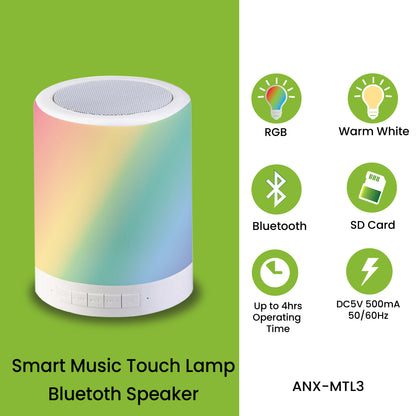 NxLed Smart Music Touch Lamp Bluetooth Speaker - White (ANX-MTL3)