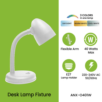 CLEARANCE SALE: NxLed Desk Lamp Fixture With Tri-Color Bulb (ANX-O401W)