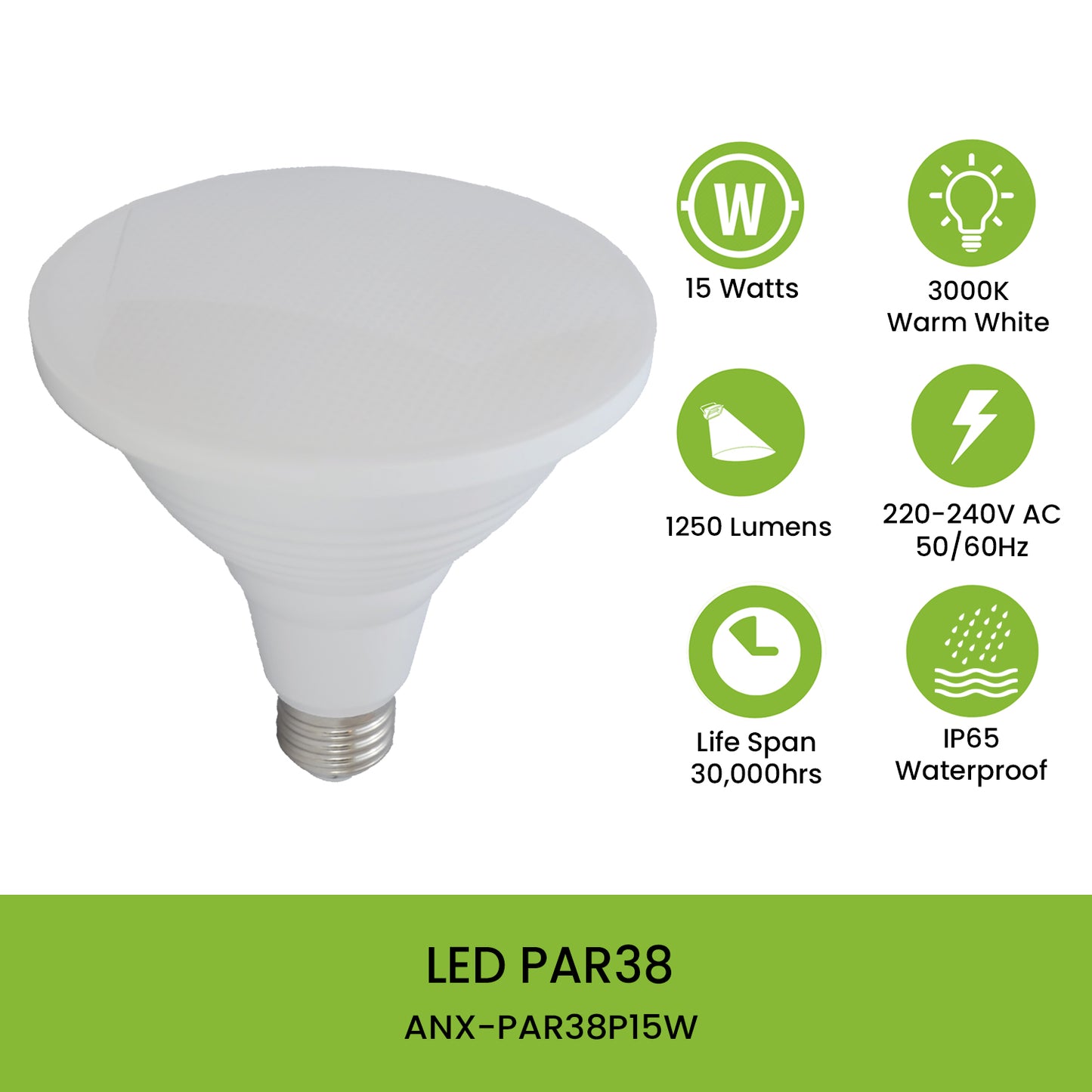 NxLed LED PAR38 - Warm White 15W (ANX-PAR38P15W)