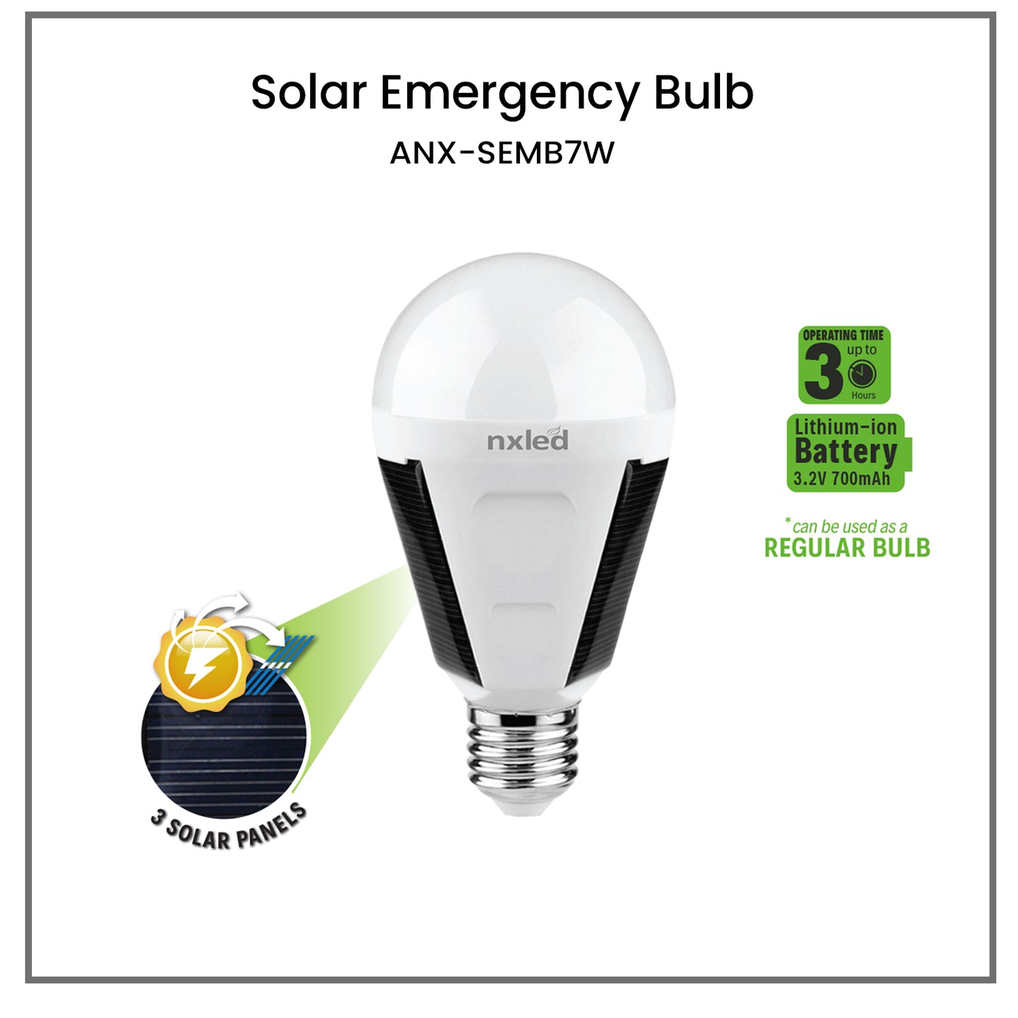 Nxled 7W Solar Emergency Bulb - Daylight (ANX-SEMB7W) - 3 FOR 999